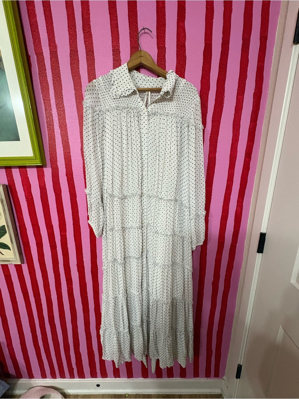 Free People White Maxi Dress with Black Polka Dots
